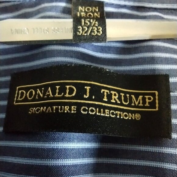 Donald J Trump Large Signature Collection Blue Dress‎ Shirt - Picture 2 of 6